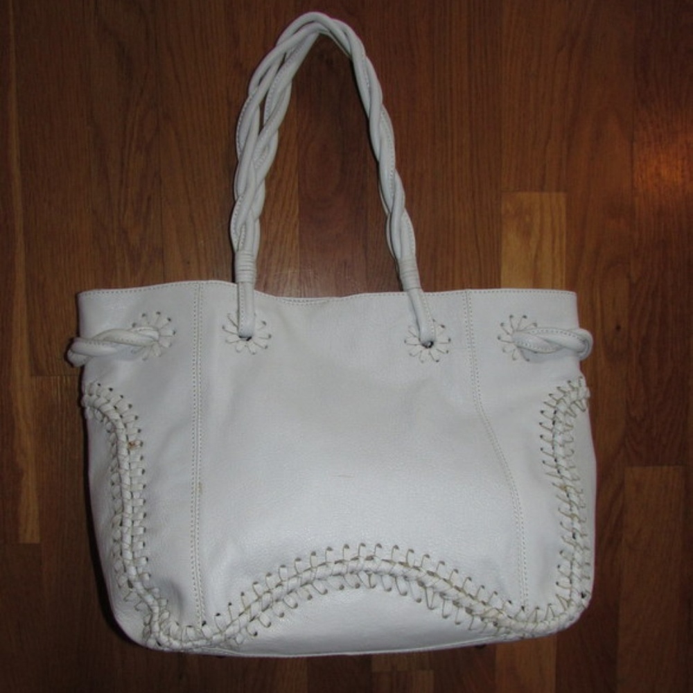 JACK ROGERS White Leather Tote Shoulder Handbag